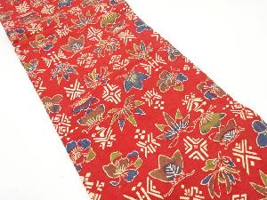 草木染　手織り紬　松笹花模様開き名古屋帯(額縁仕立て)